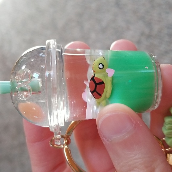 Green Turtle Kawaii Keychains Cute Moving Liquid Keychain Drink Milk Tea Cups - Picture 1 of 7